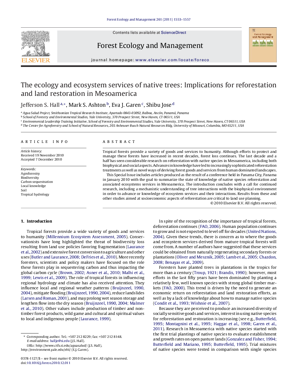 The ecology and ecosystem services of native trees: Implications for reforestation and land restoration in Mesoamerica