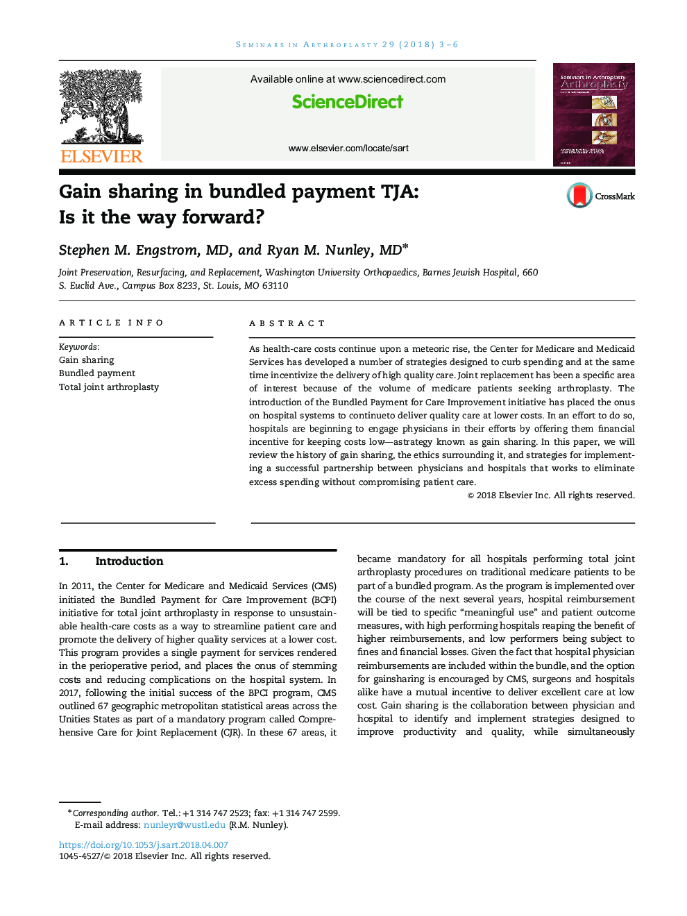Gain sharing in bundled payment TJA: Is it the way forward?