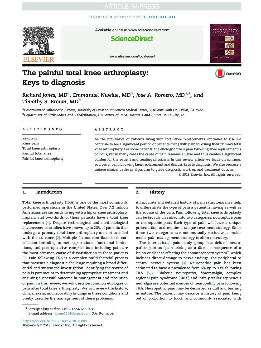 The painful total knee arthroplasty: Keys to diagnosis