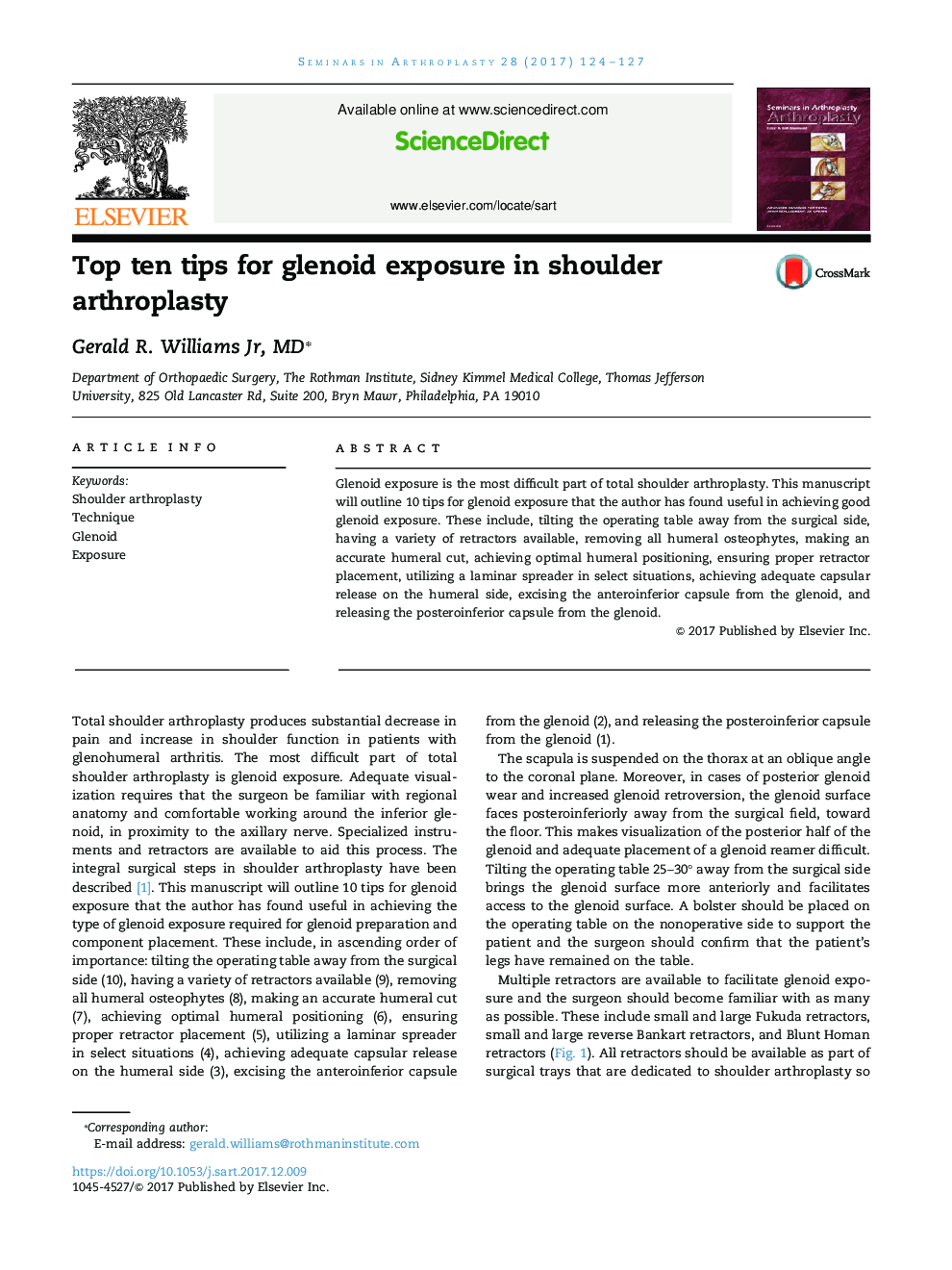 Top ten tips for glenoid exposure in shoulder arthroplasty