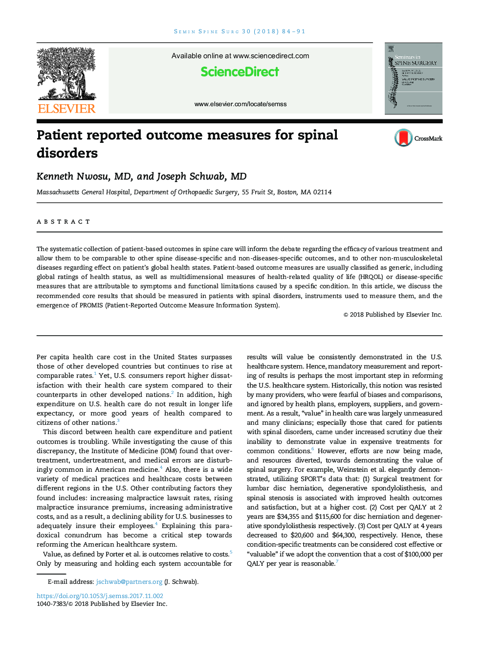 Patient reported outcome measures for spinal disorders