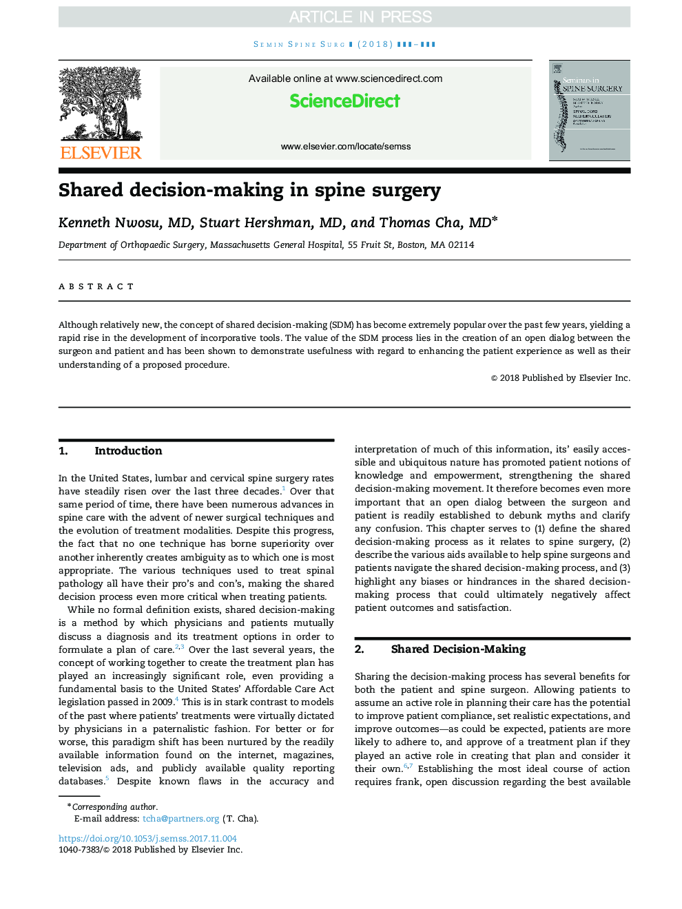 Shared decision-making in spine surgery