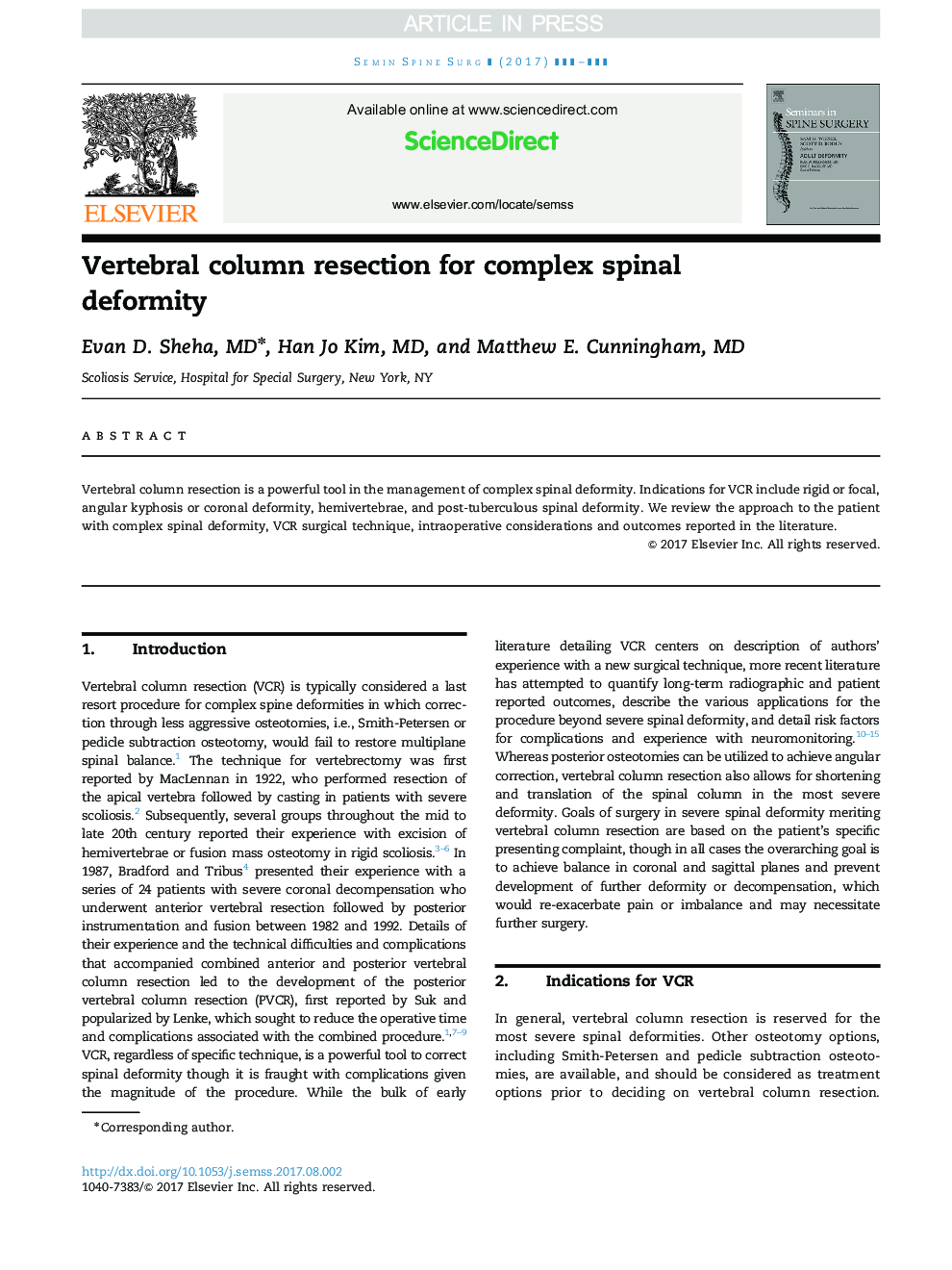 Vertebral column resection for complex spinal deformity