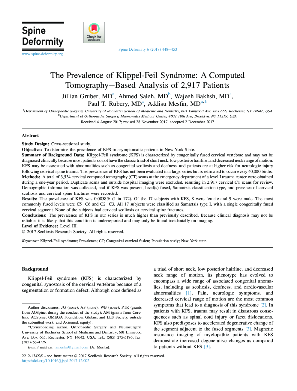 The Prevalence of Klippel-Feil Syndrome: A Computed Tomography-Based Analysis of 2,917 Patients