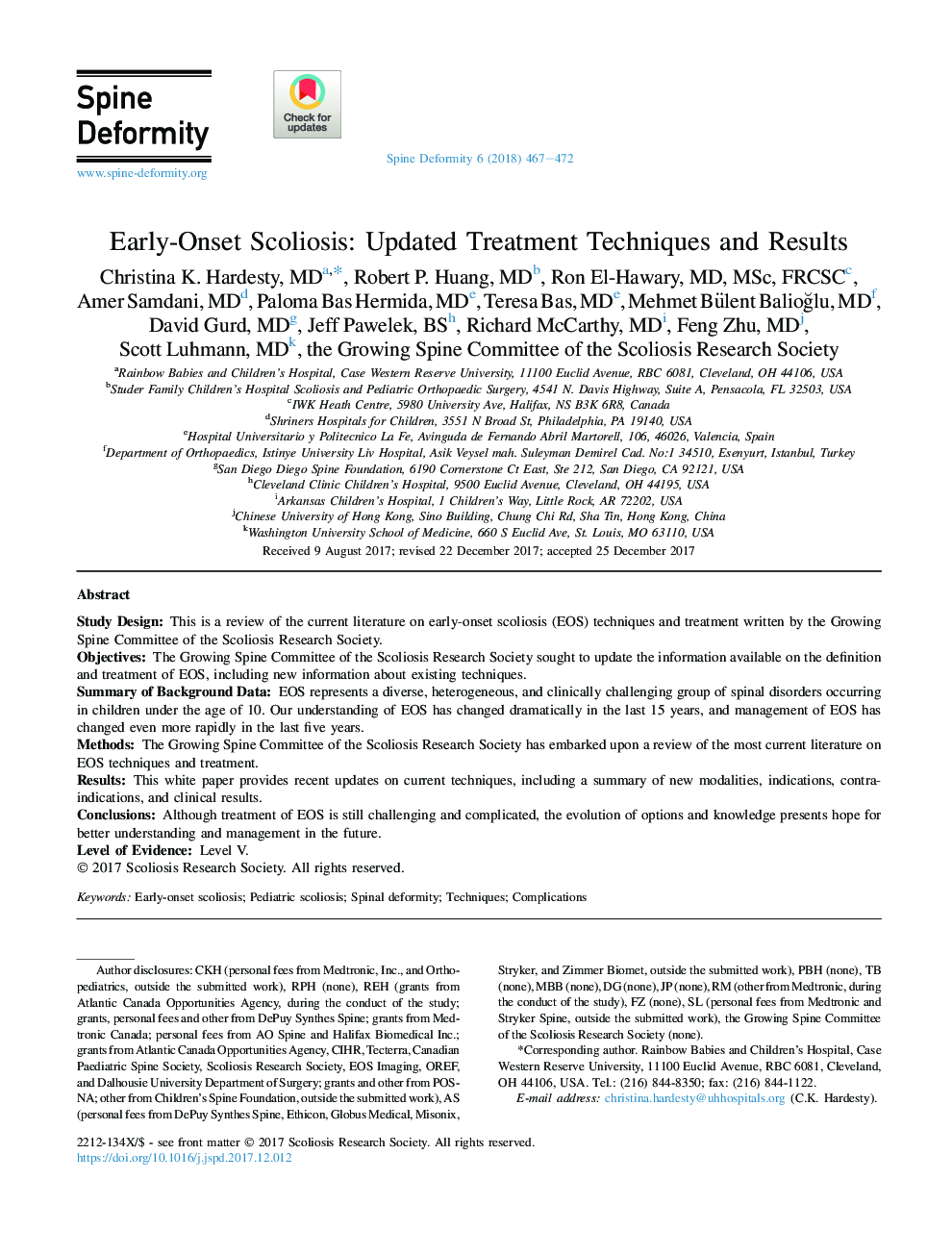 Early-Onset Scoliosis: Updated Treatment Techniques and Results