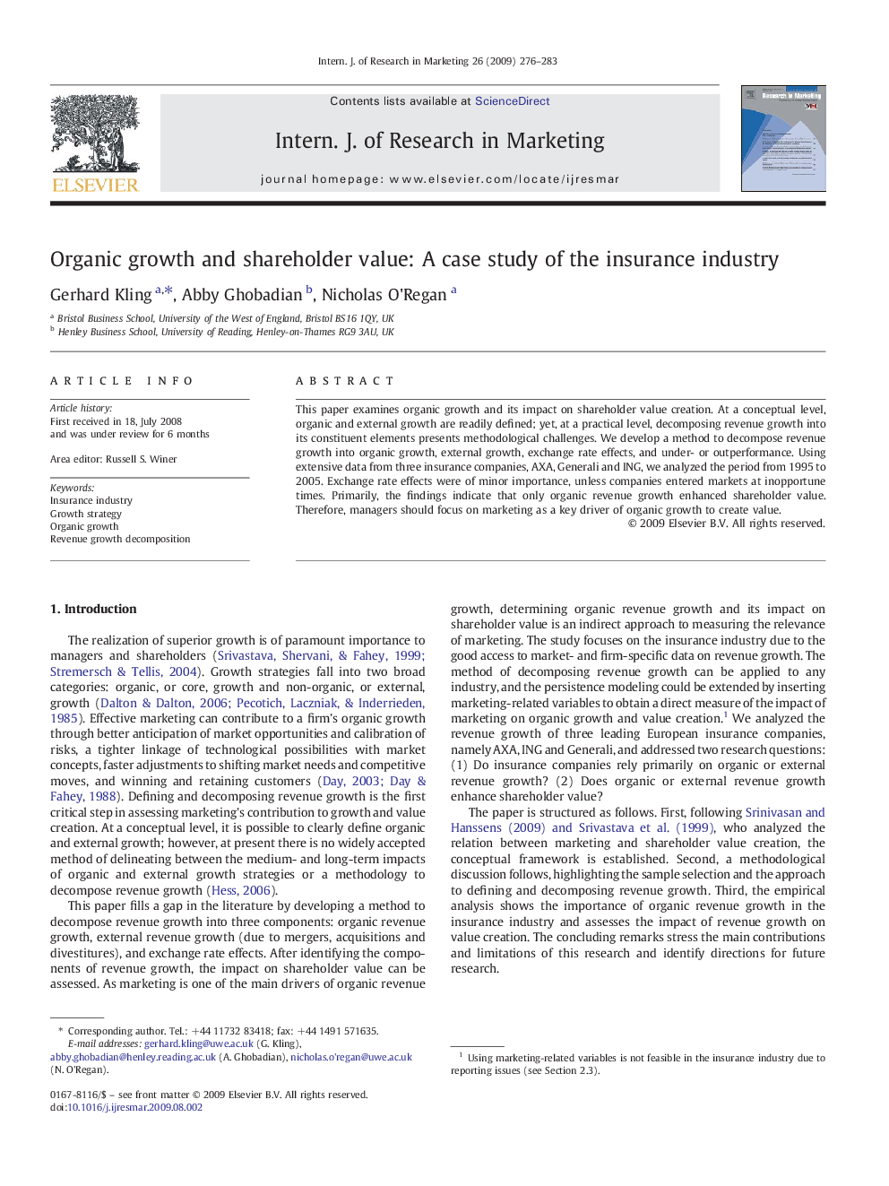 Organic growth and shareholder value: A case study of the insurance industry