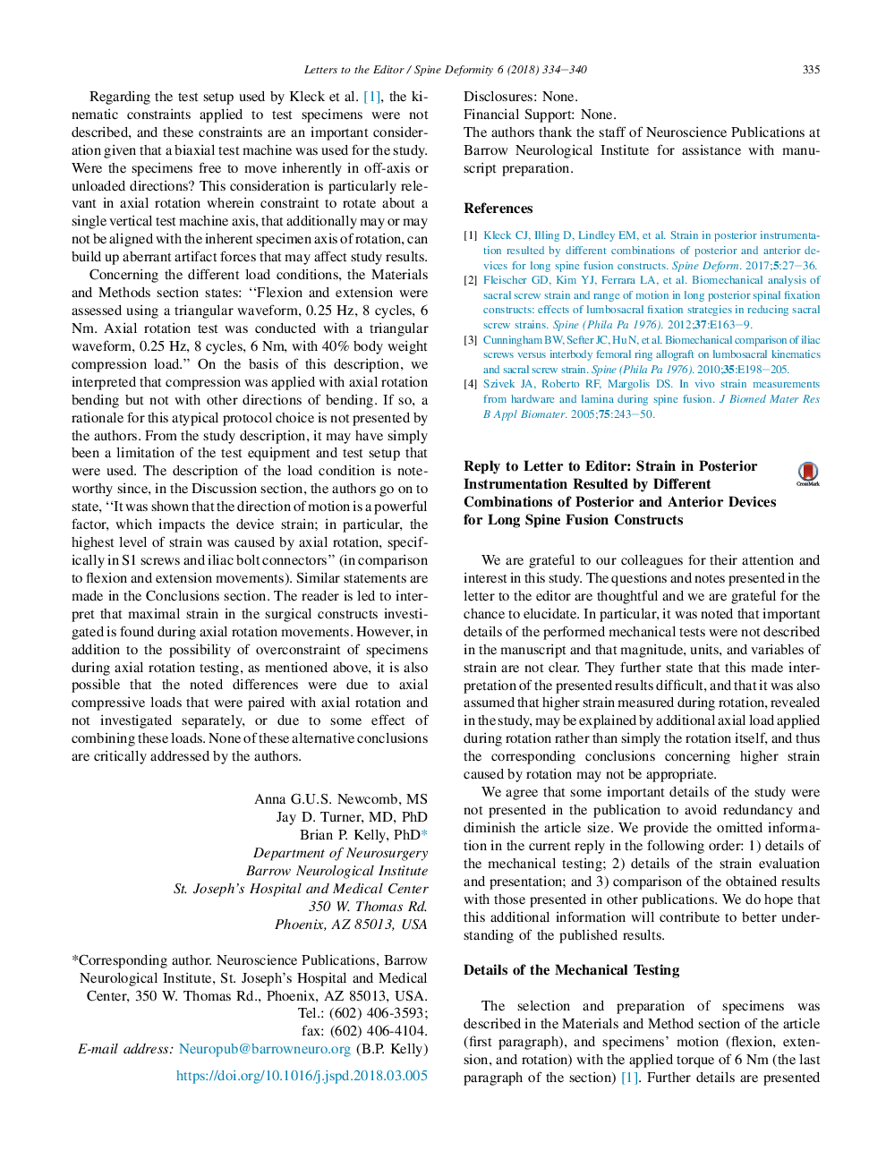 Reply to Letter to Editor: Strain in Posterior Instrumentation Resulted by Different Combinations of Posterior and Anterior Devices for Long Spine Fusion Constructs