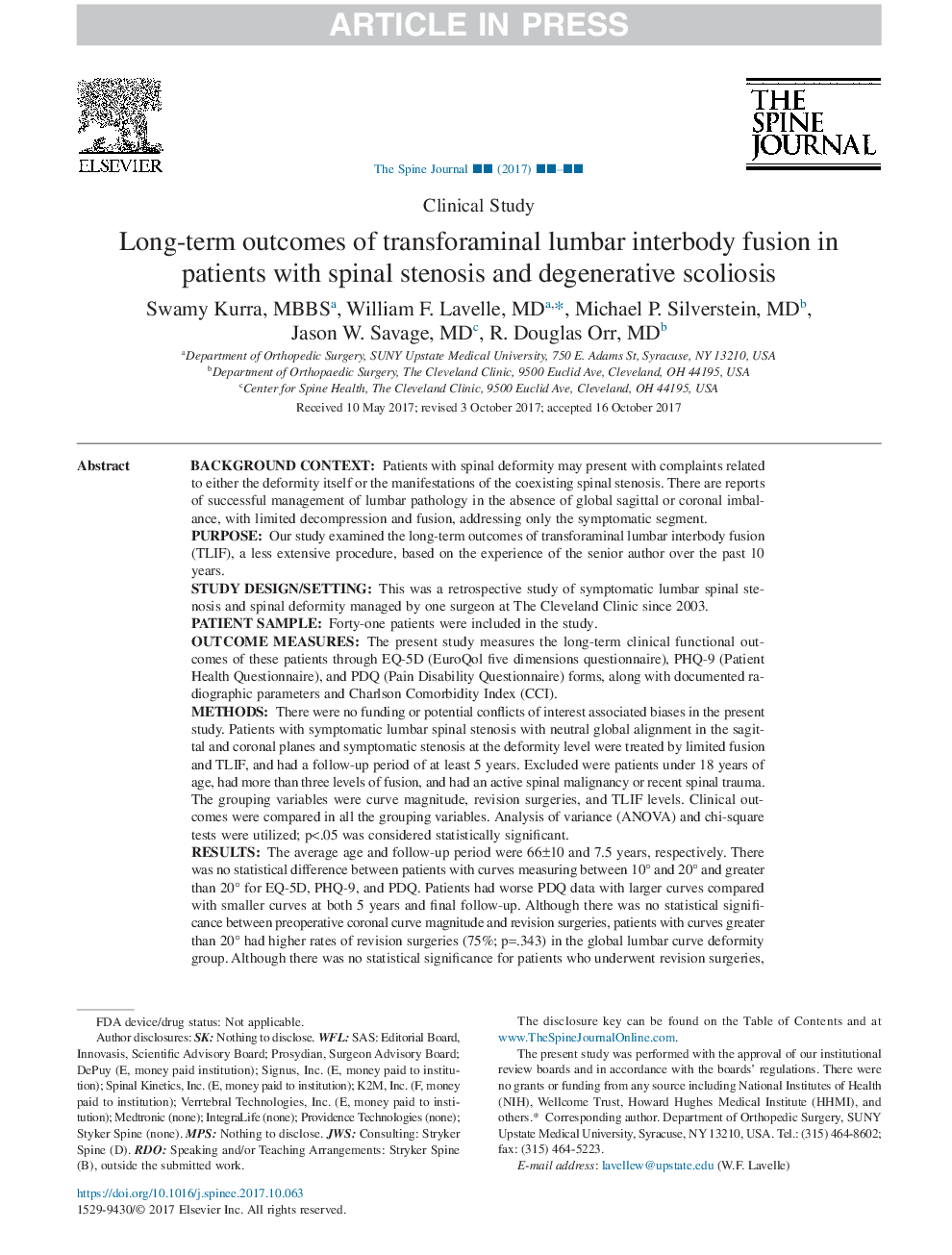 Long-term outcomes of transforaminal lumbar interbody fusion in patients with spinal stenosis and degenerative scoliosis