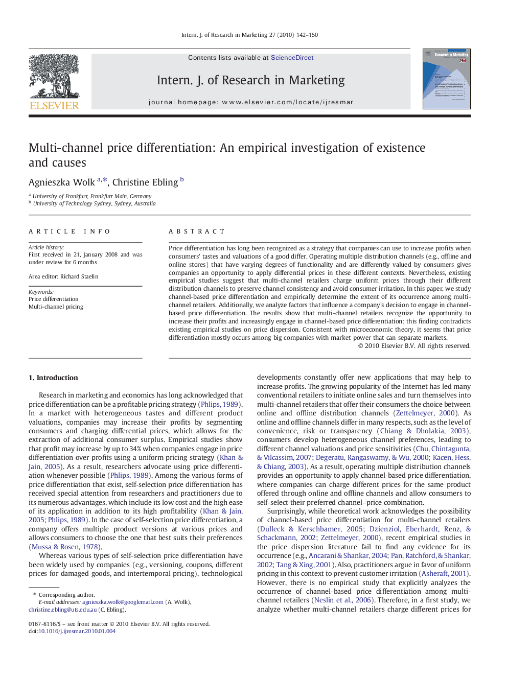 Multi-channel price differentiation: An empirical investigation of existence and causes