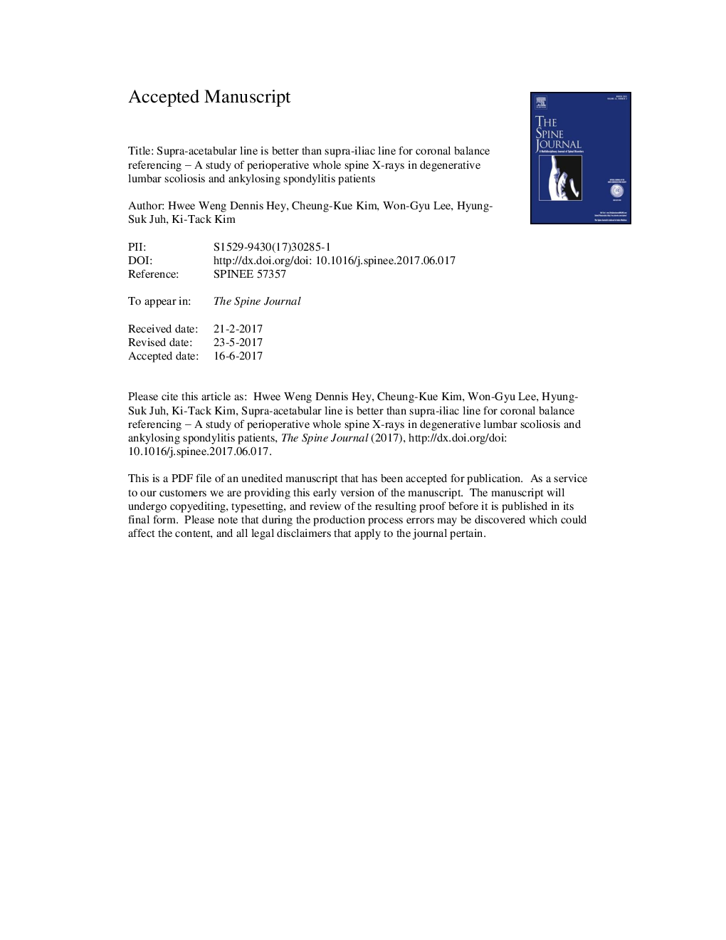 Supra-acetabular line is better than supra-iliac line for coronal balance referencing-a study of perioperative whole spine X-rays in degenerative lumbar scoliosis and ankylosing spondylitis patients