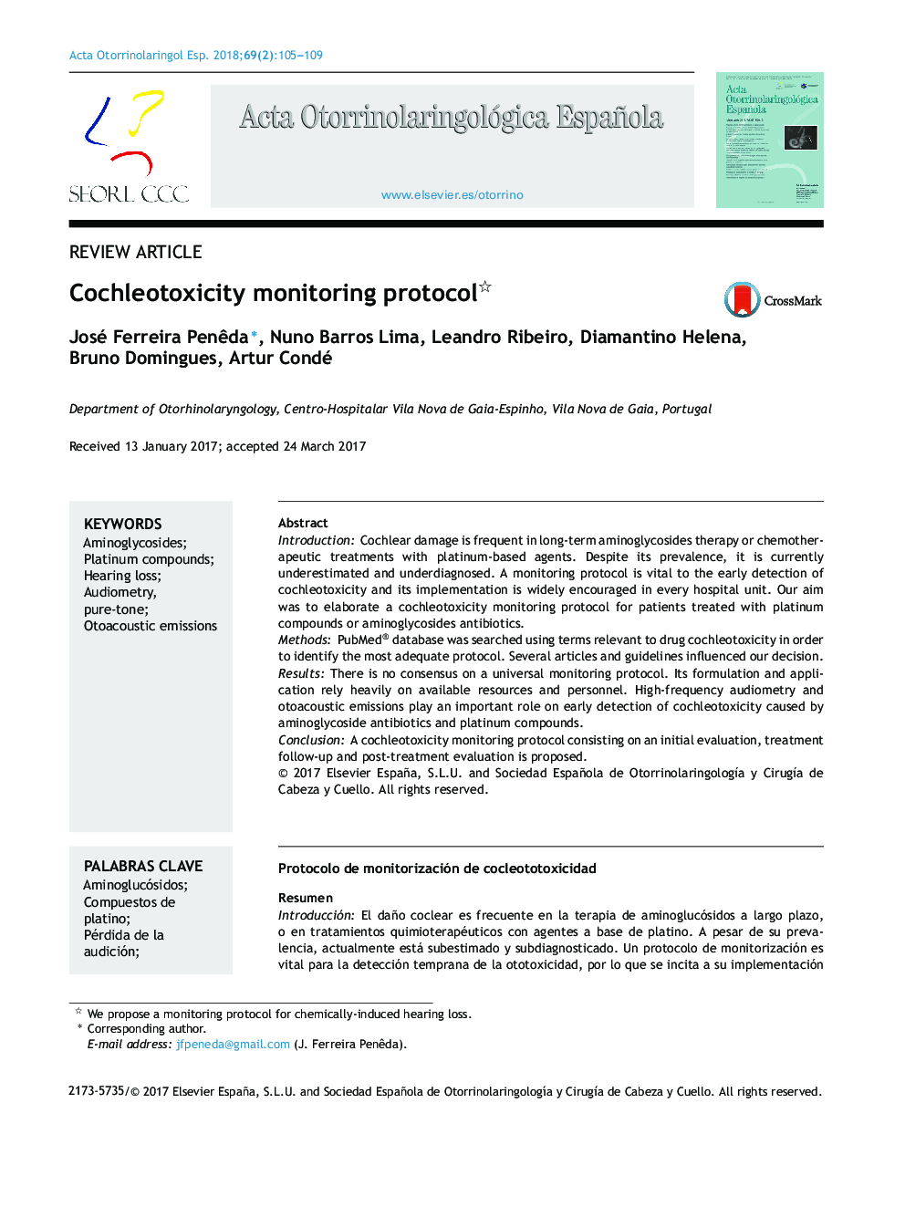 Cochleotoxicity monitoring protocol