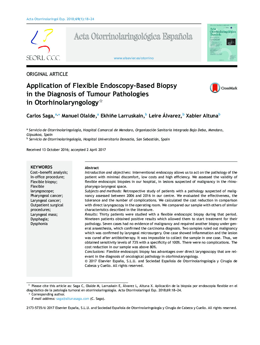Application of Flexible Endoscopy-Based Biopsy in the Diagnosis of Tumour Pathologies in Otorhinolaryngology