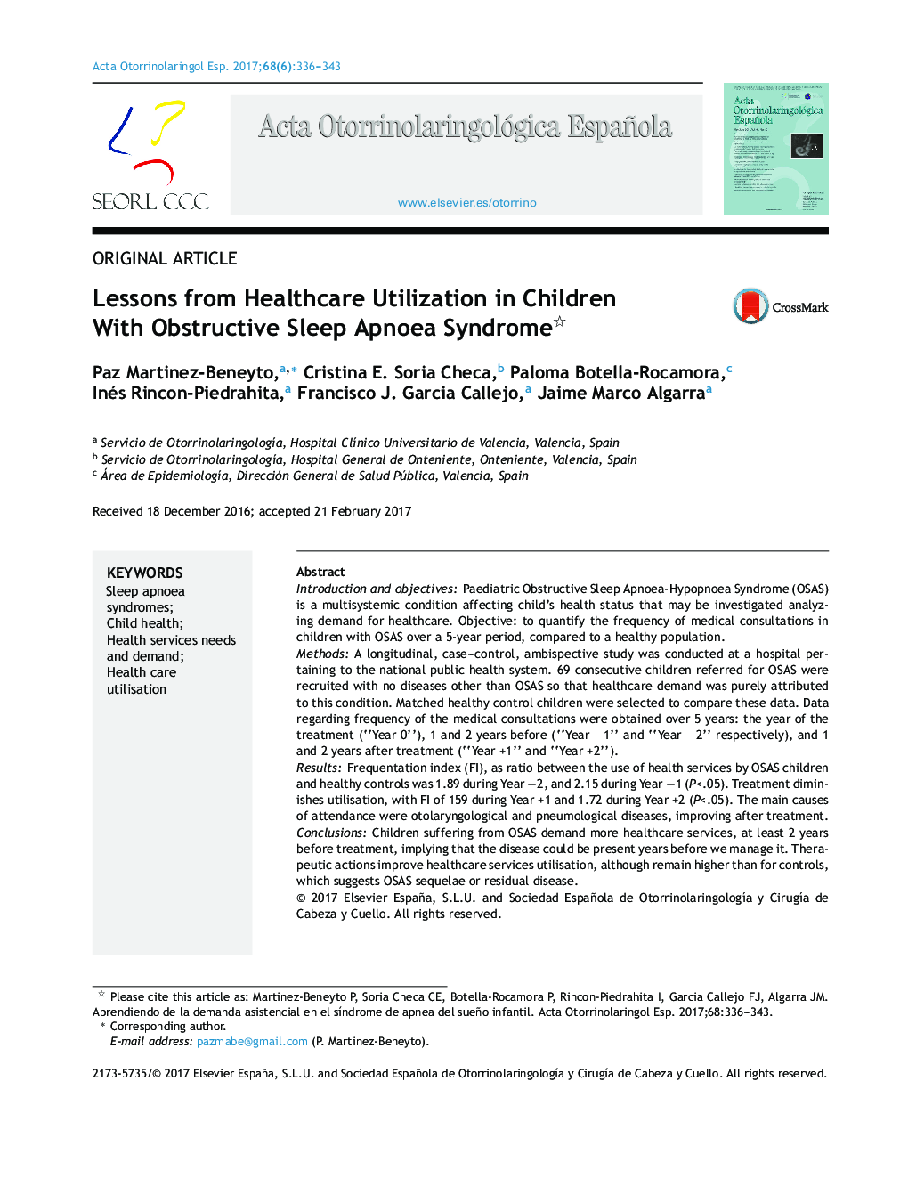 Lessons from Healthcare Utilization in Children With Obstructive Sleep Apnoea Syndrome