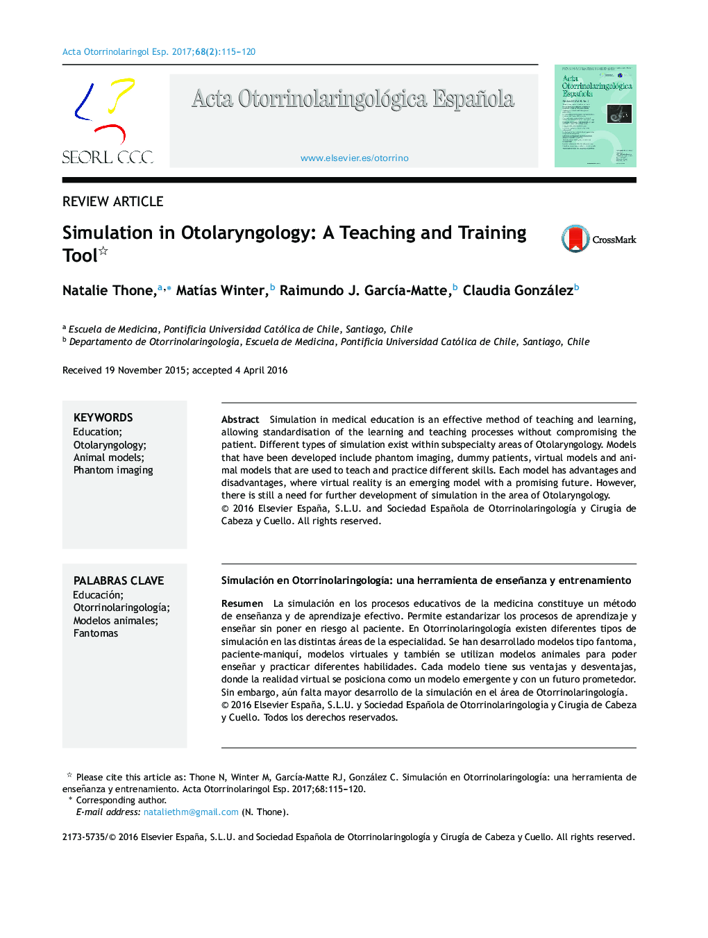 Simulation in Otolaryngology: A Teaching and Training Tool