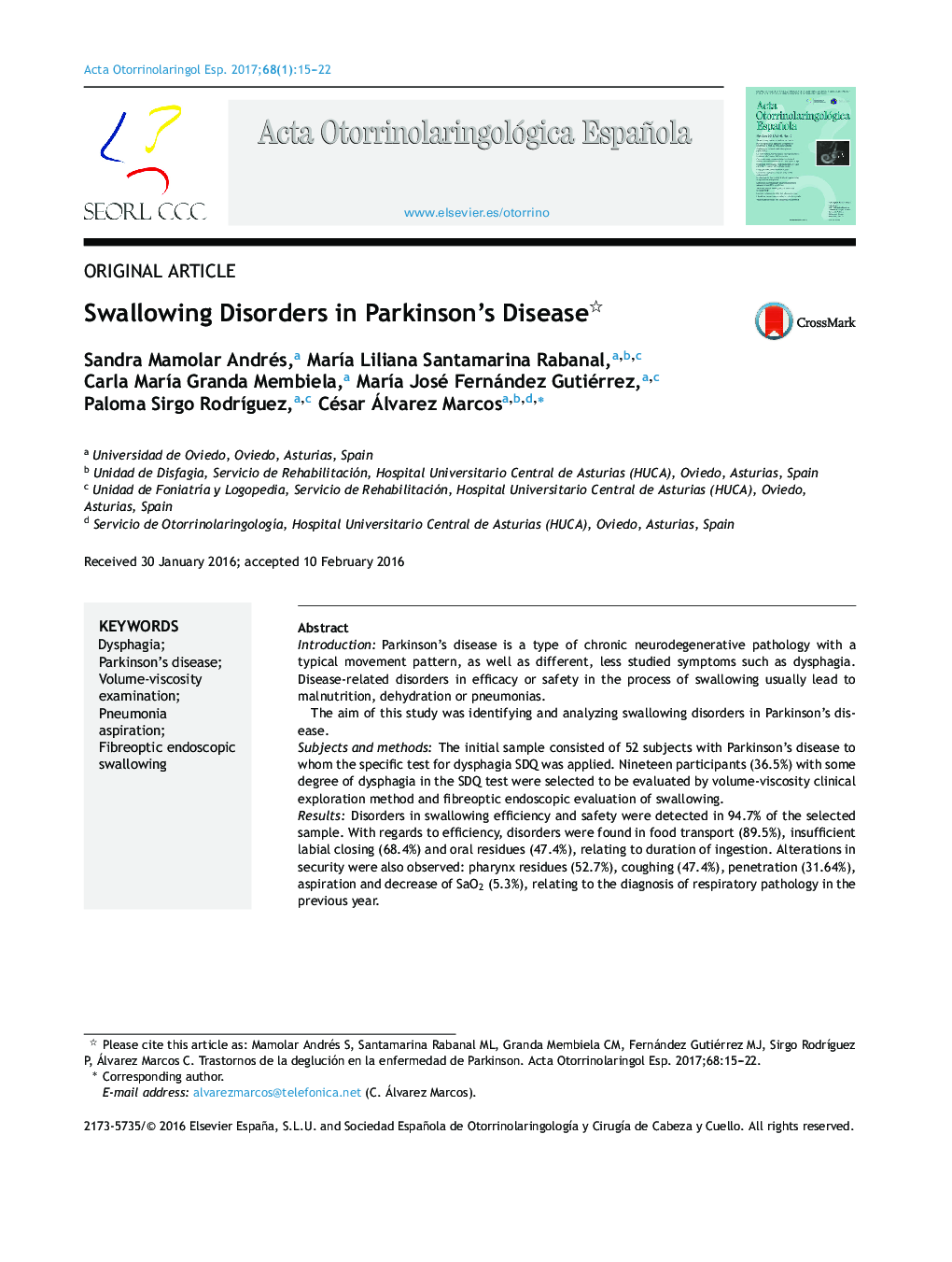 Swallowing Disorders in Parkinson's Disease
