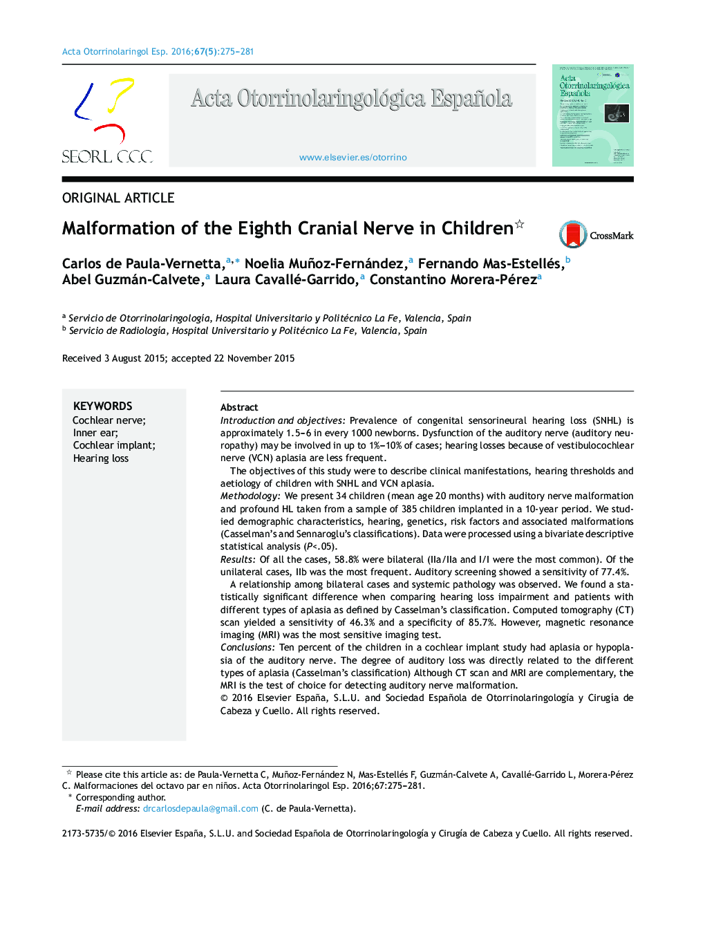 Malformation of the Eighth Cranial Nerve in Children