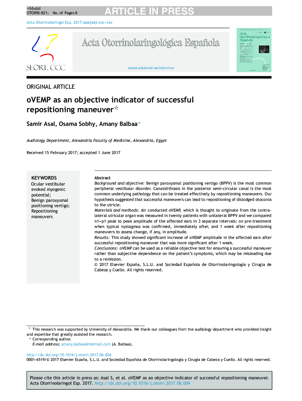 oVEMP as an objective indicator of successful repositioning maneuver