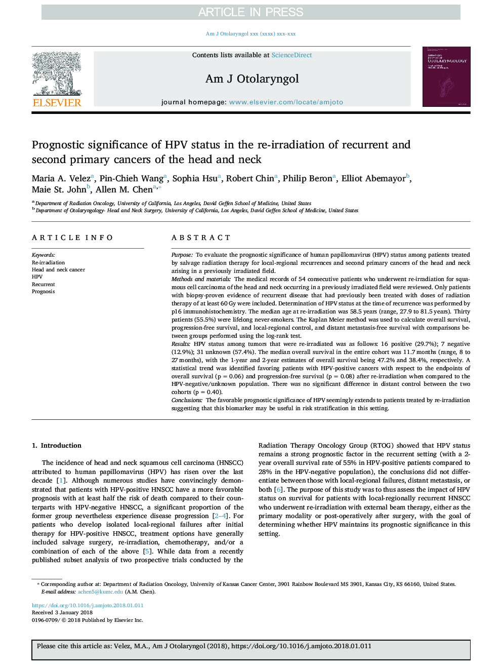 Prognostic significance of HPV status in the re-irradiation of recurrent and second primary cancers of the head and neck