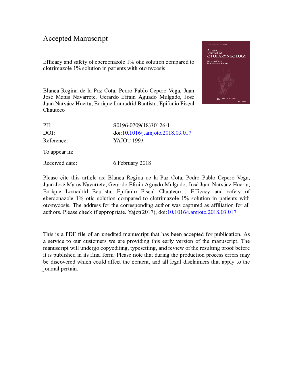 Efficacy and safety of eberconazole 1% otic solution compared to clotrimazole 1% solution in patients with otomycosis