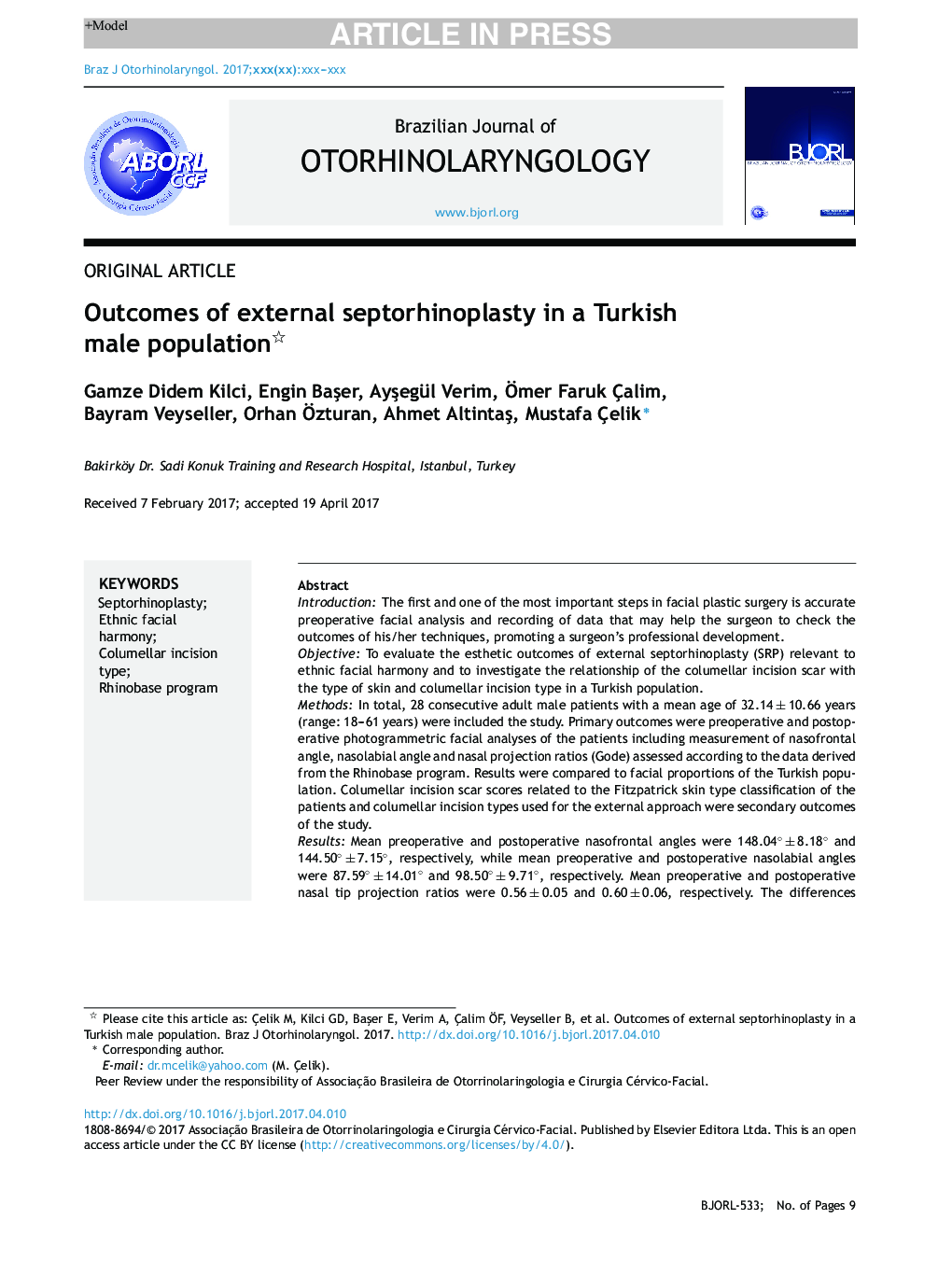 Outcomes of external septorhinoplasty in a Turkish male population