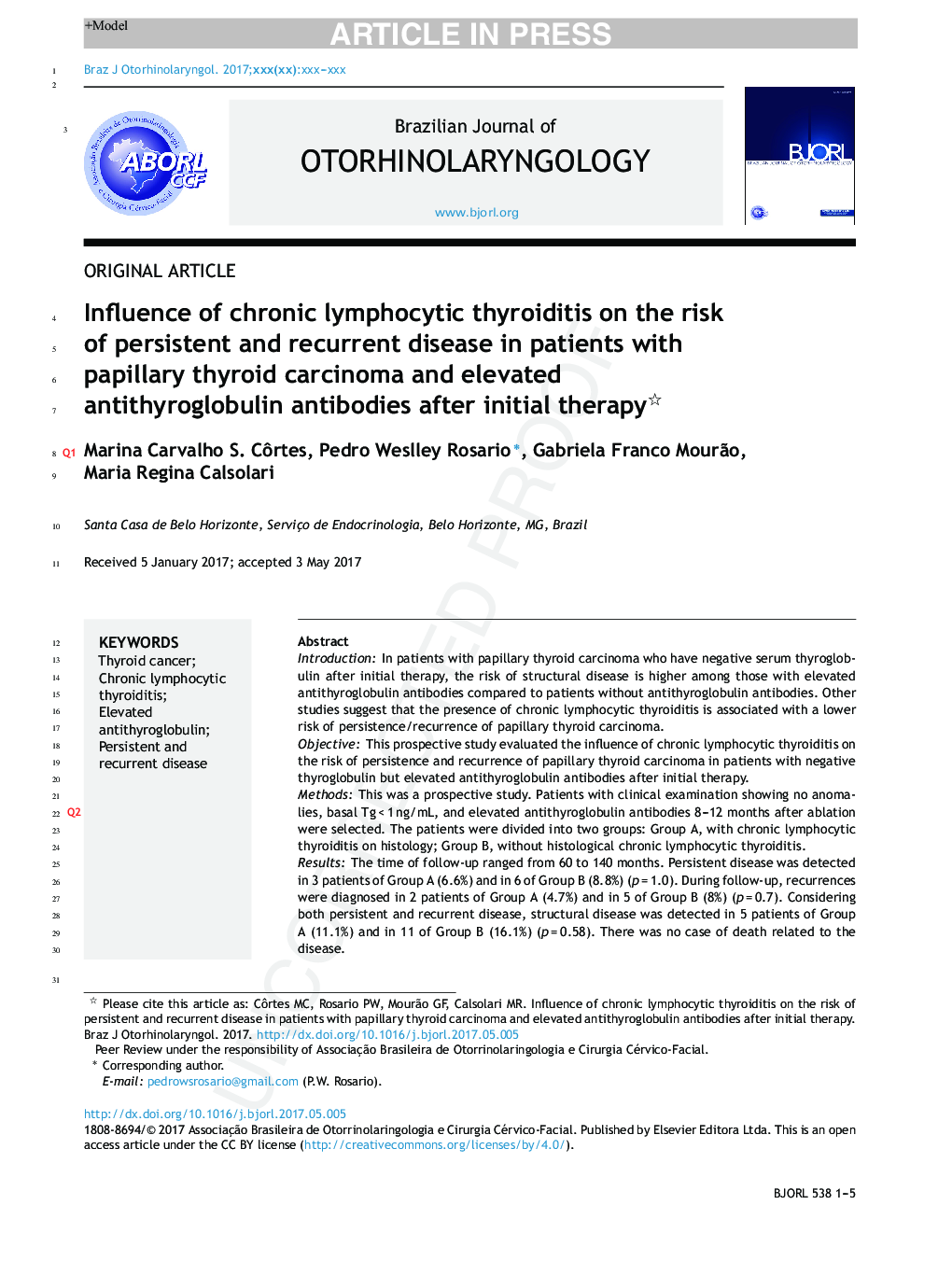 Influence of chronic lymphocytic thyroiditis on the risk of persistent and recurrent disease in patients with papillary thyroid carcinoma and elevated antithyroglobulin antibodies after initial therapy