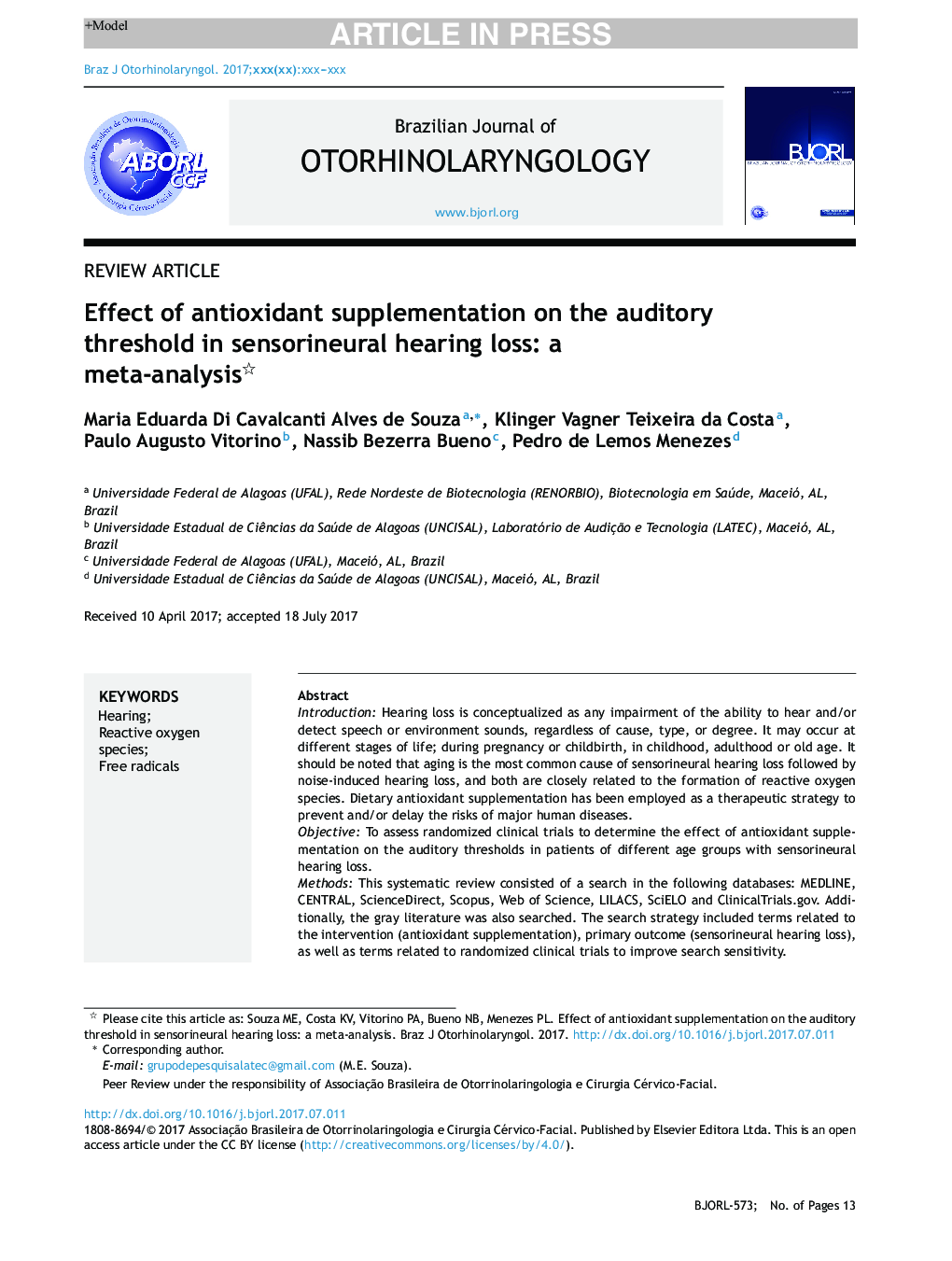 اثر مکمل آنتی اکسیدان بر آستانه شنوایی در کاهش حس شنوایی شنوایی: یک متاآنالیز 
