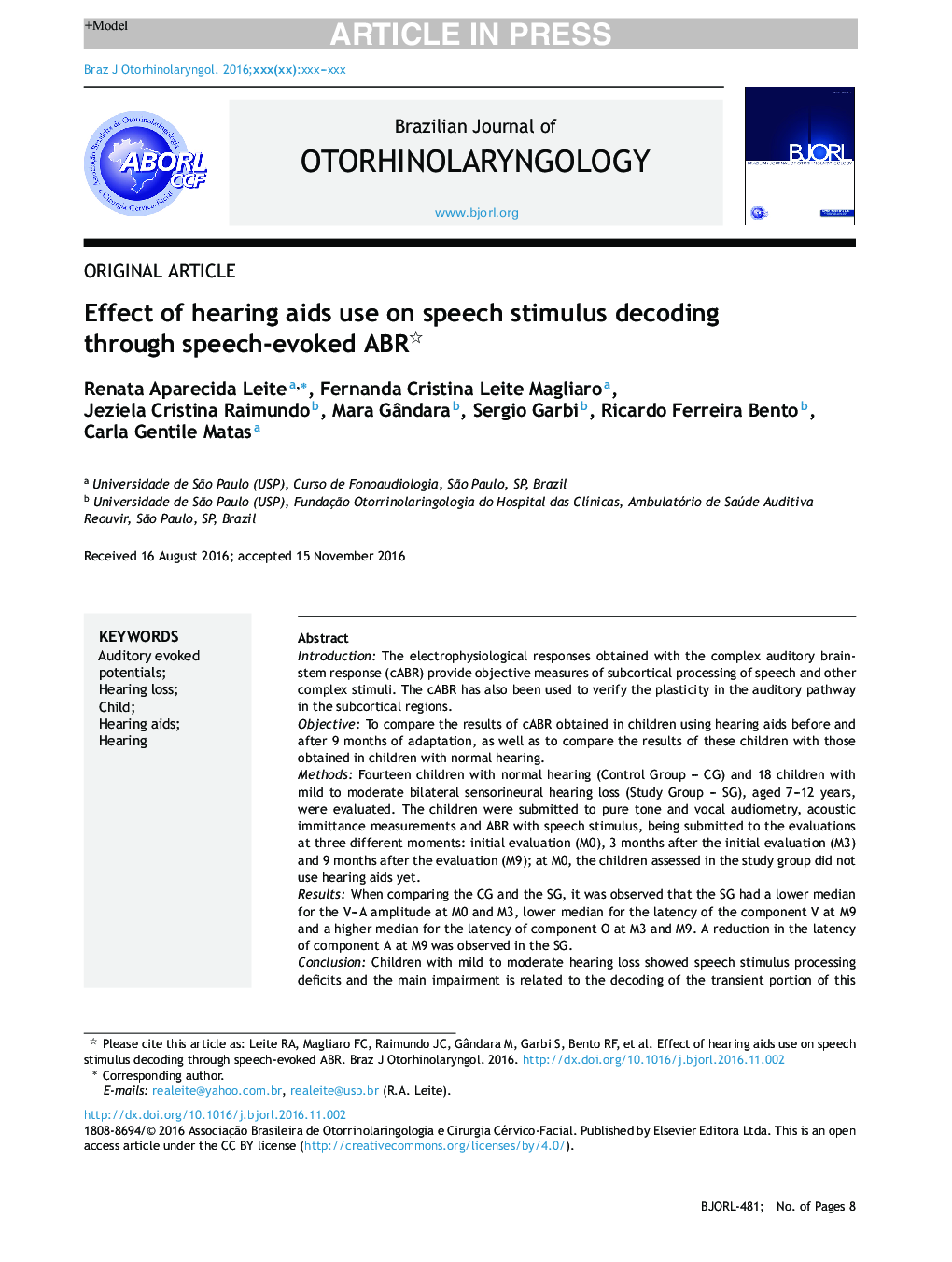 Effect of hearing aids use on speech stimulus decoding through speech-evoked ABR