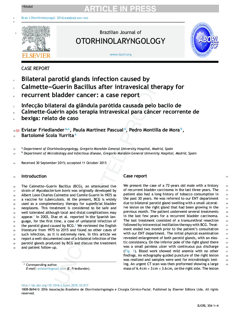 Bilateral parotid glands infection caused by Calmette-Guerin Bacillus after intravesical therapy for recurrent bladder cancer: a case report