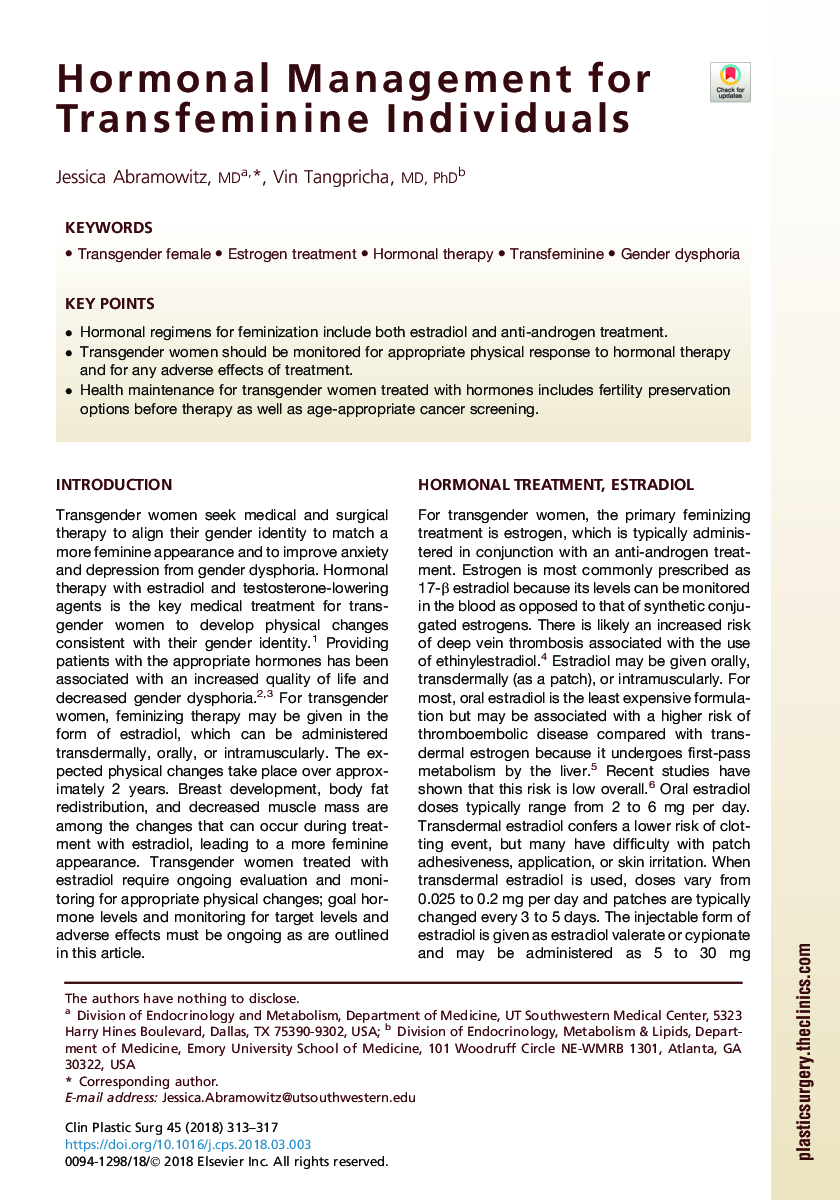 Hormonal Management for Transfeminine Individuals