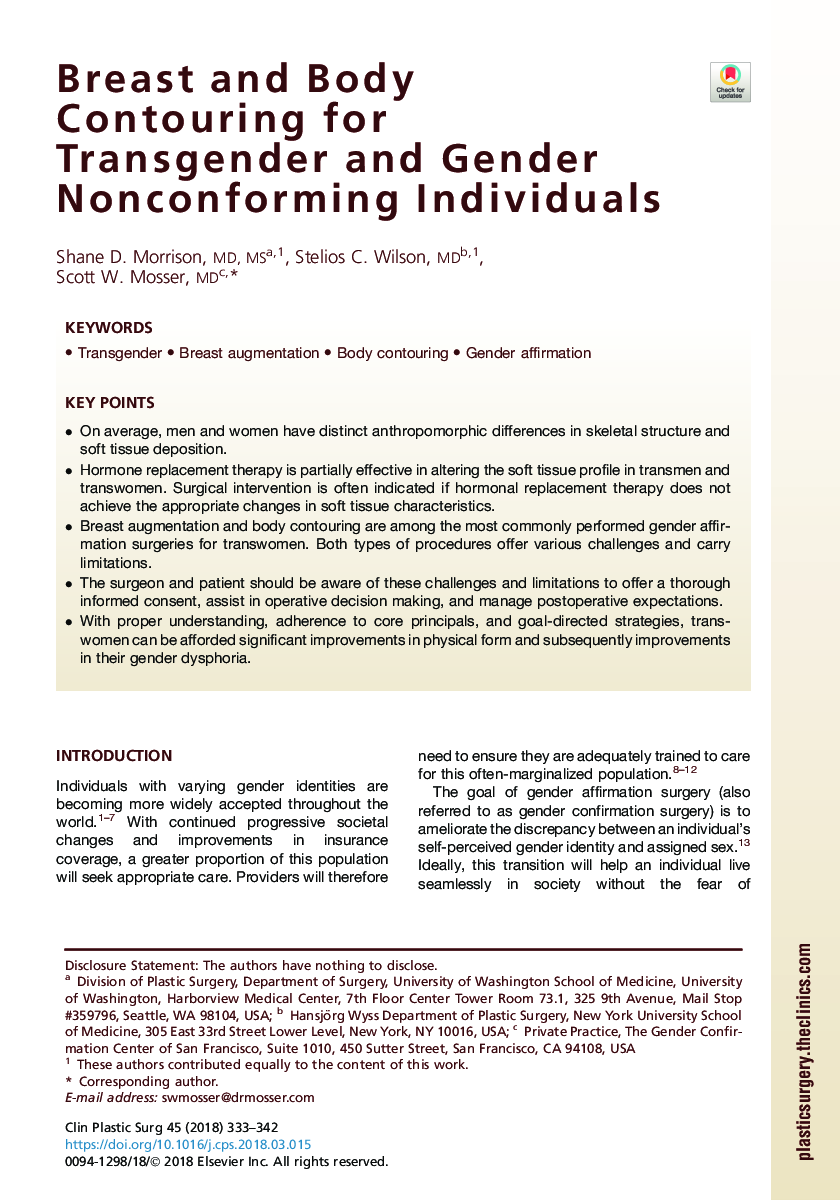 Breast and Body Contouring for Transgender and Gender Nonconforming Individuals