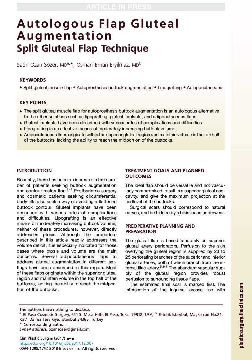 Autologous Flap Gluteal Augmentation