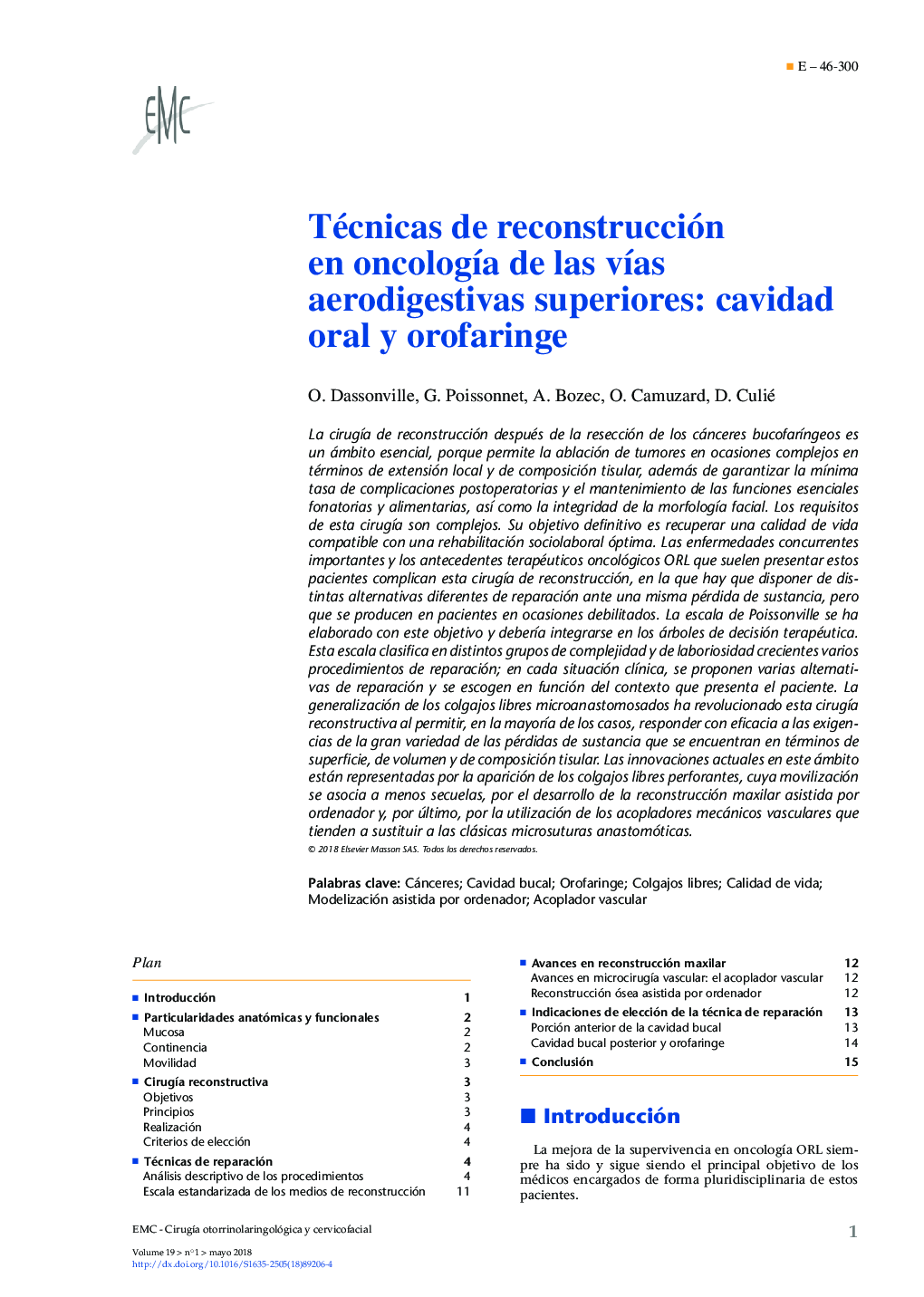 Técnicas de reconstrucción en oncologÃ­a de las vÃ­as aerodigestivas superiores: cavidad oral y orofaringe