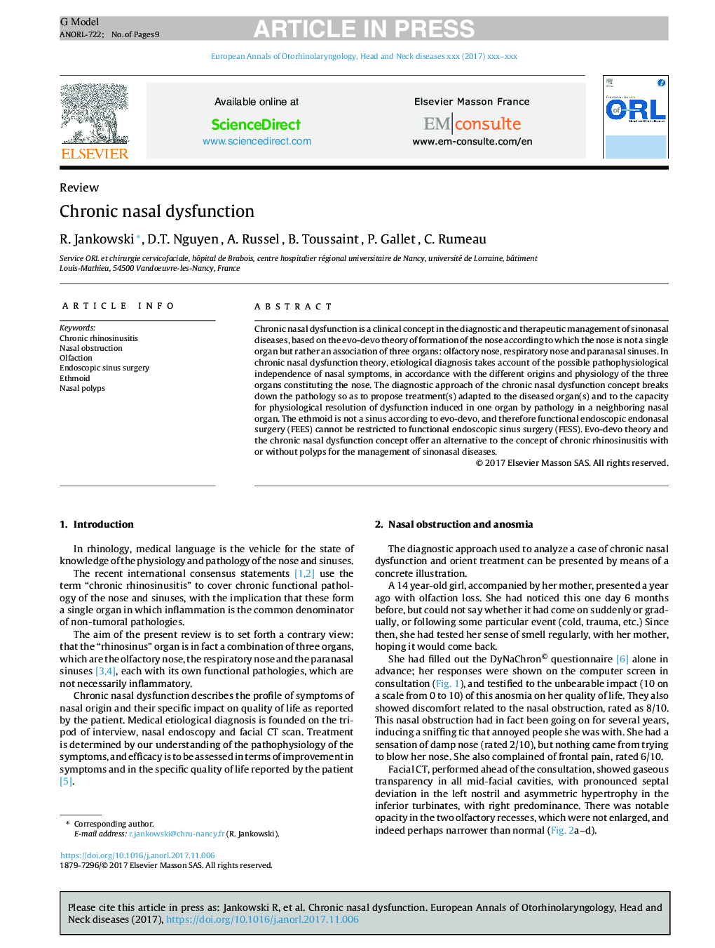 Chronic nasal dysfunction