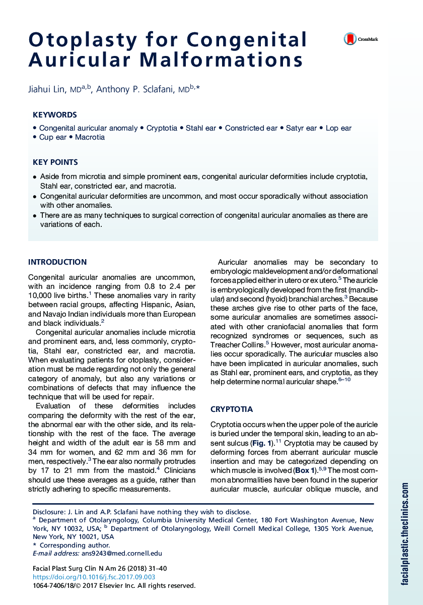 Otoplasty for Congenital Auricular Malformations