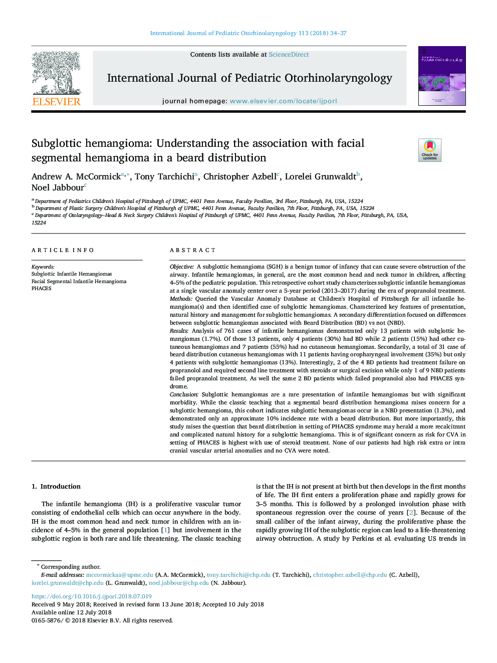 Subglottic hemangioma: Understanding the association with facial segmental hemangioma in a beard distribution