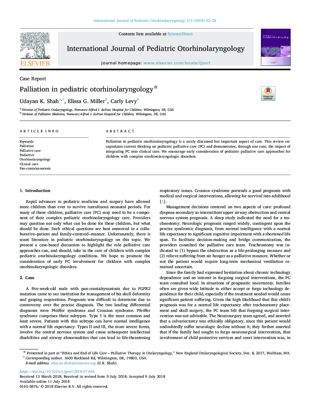 Palliation in pediatric otorhinolaryngology