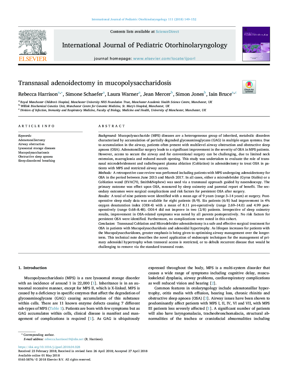 Transnasal adenoidectomy in mucopolysaccharidosis
