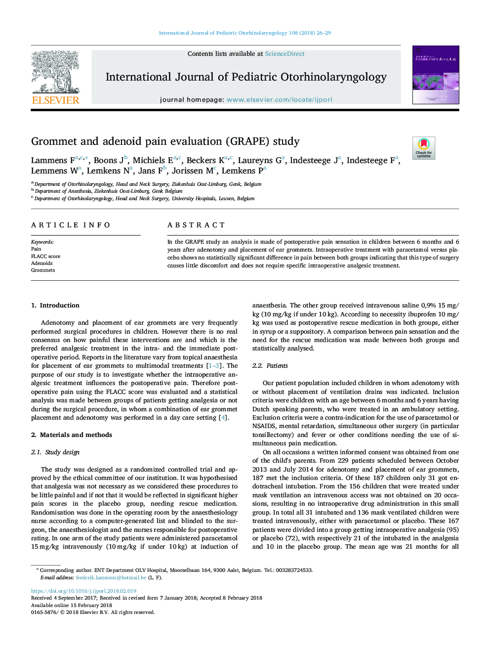 Grommet and adenoid pain evaluation (GRAPE) study