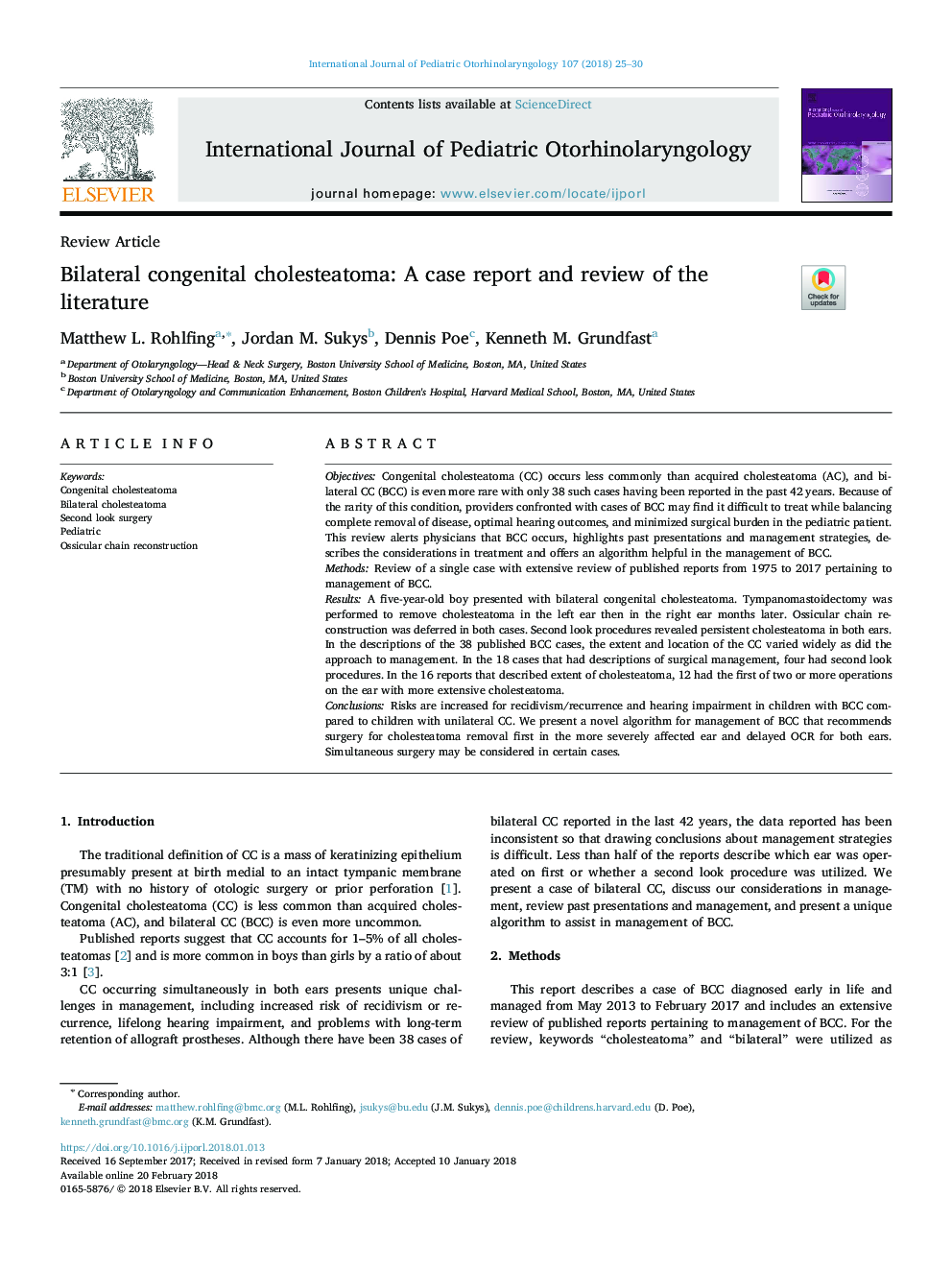 Bilateral congenital cholesteatoma: A case report and review of the literature