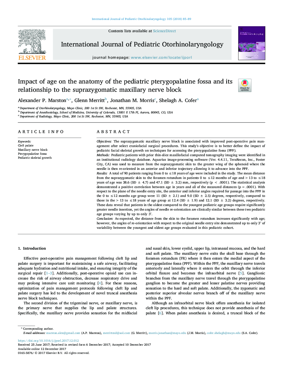 Impact of age on the anatomy of the pediatric pterygopalatine fossa and its relationship to the suprazygomatic maxillary nerve block