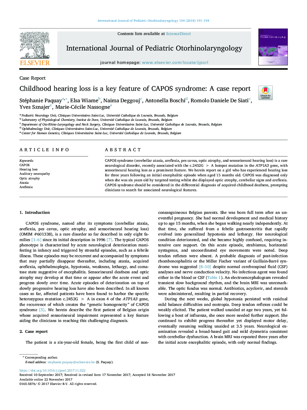 Childhood hearing loss is a key feature of CAPOS syndrome: A case report