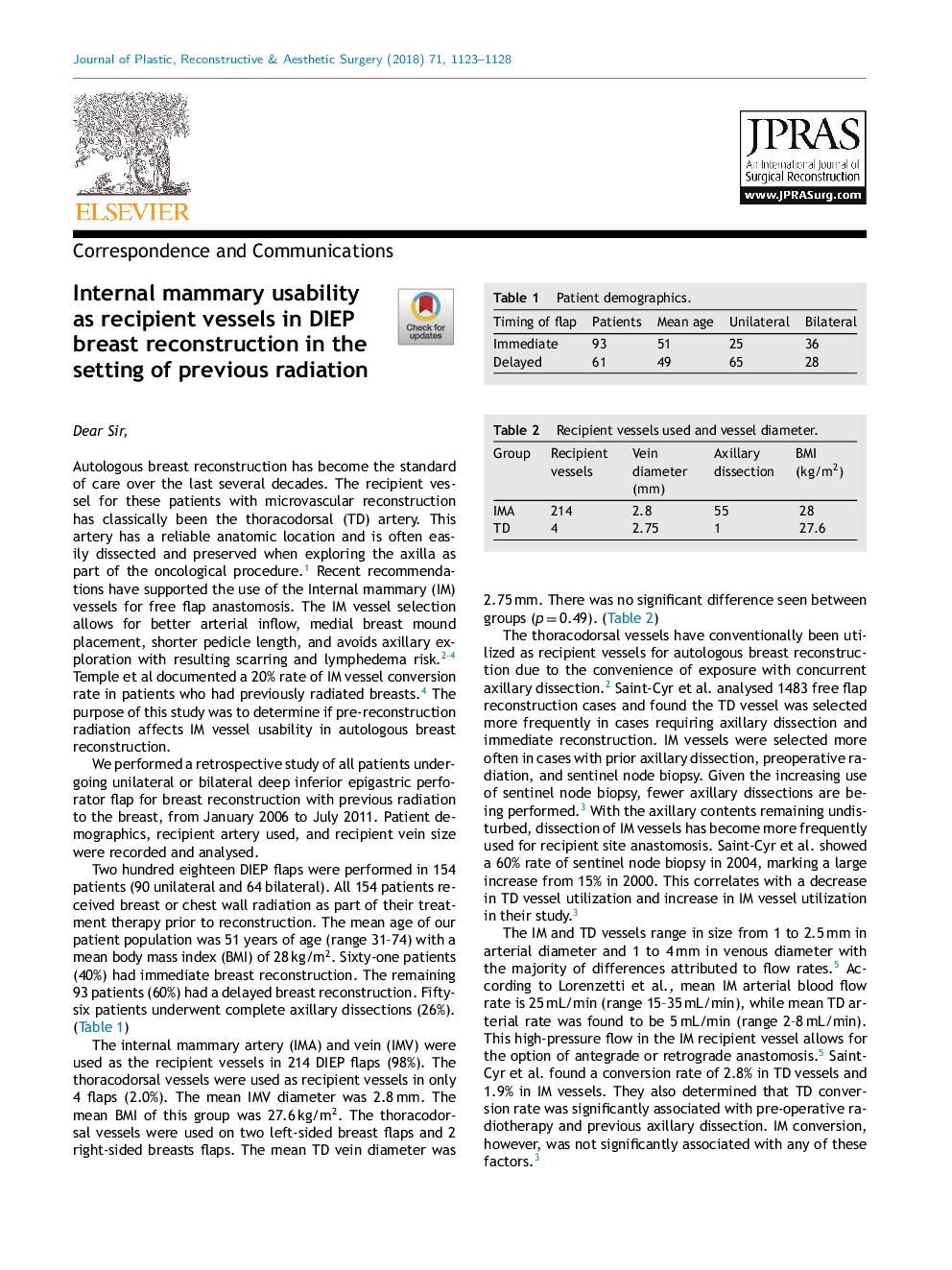 Internal mammary usability as recipient vessels in DIEP breast reconstruction in the setting of previous radiation