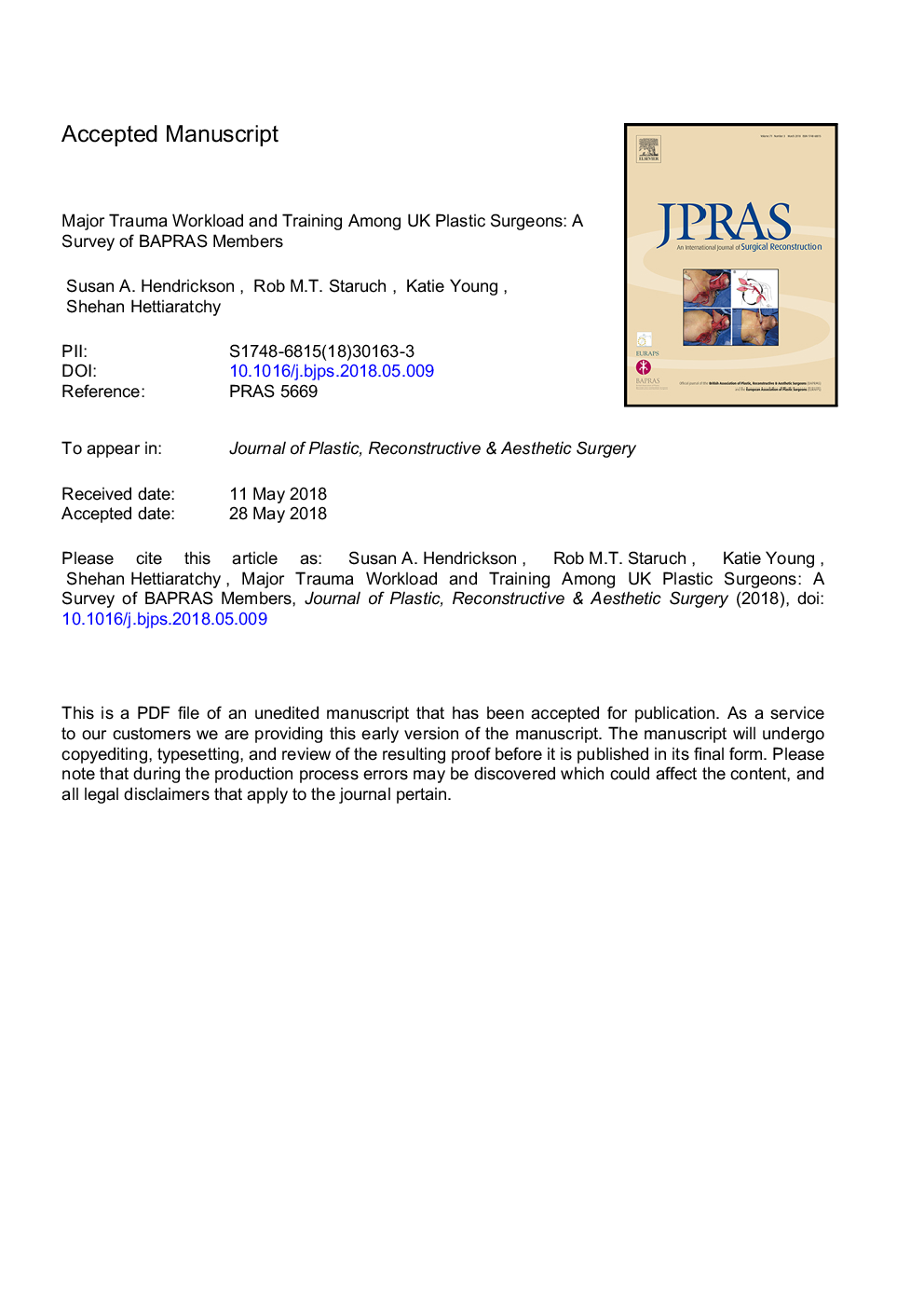 Major trauma workload and training among UK plastic surgeons: A survey of BAPRAS members