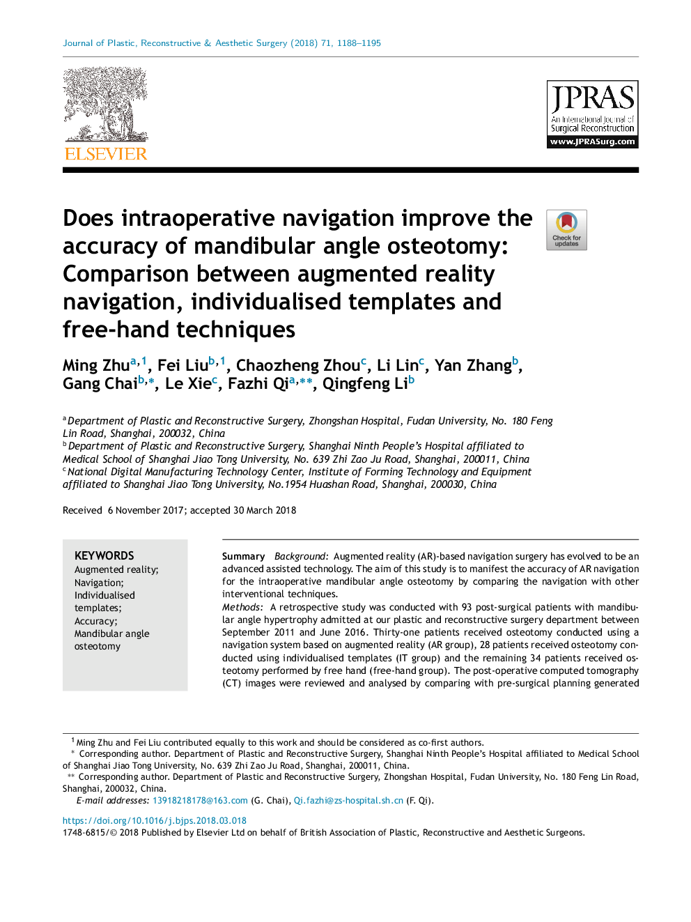 Does intraoperative navigation improve the accuracy of mandibular angle osteotomy: Comparison between augmented reality navigation, individualised templates and free-hand techniques