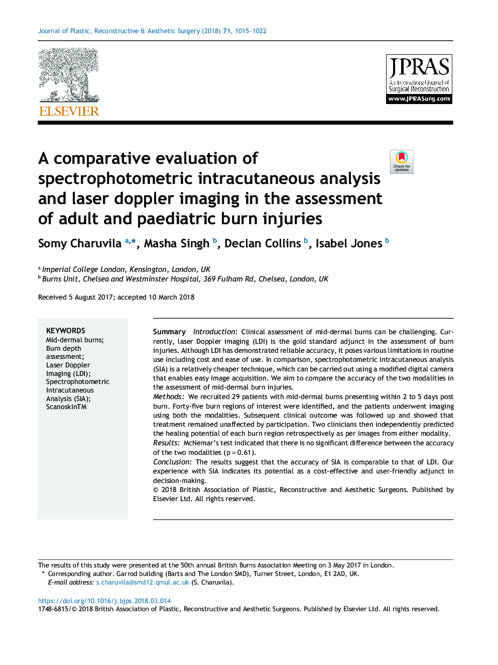 A comparative evaluation of spectrophotometric intracutaneous analysis and laser doppler imaging in the assessment of adult and paediatric burn injuries