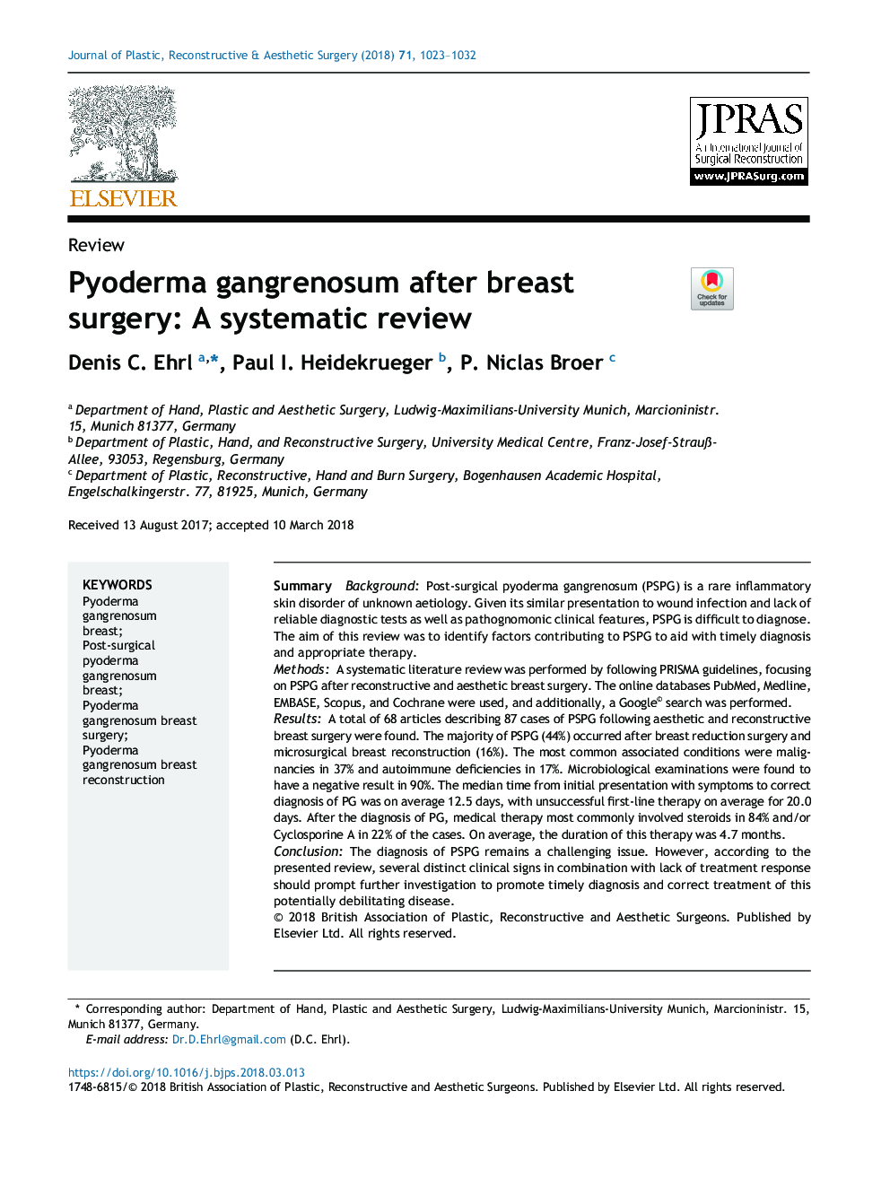 Pyoderma gangrenosum after breast surgery: A systematic review