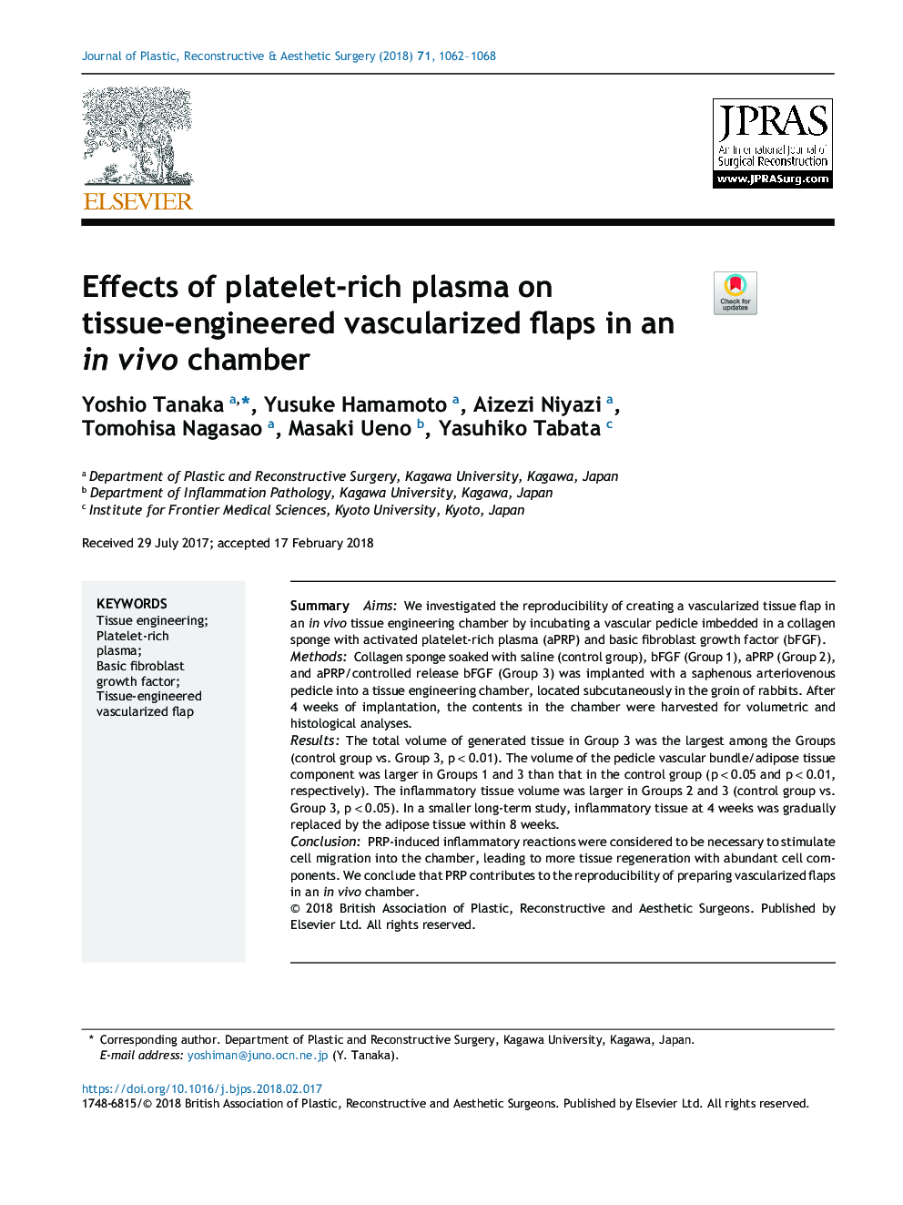 Effects of platelet-rich plasma on tissue-engineered vascularized flaps in an in vivo chamber