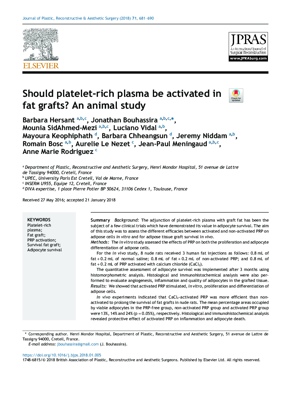 Should platelet-rich plasma be activated in fat grafts? An animal study