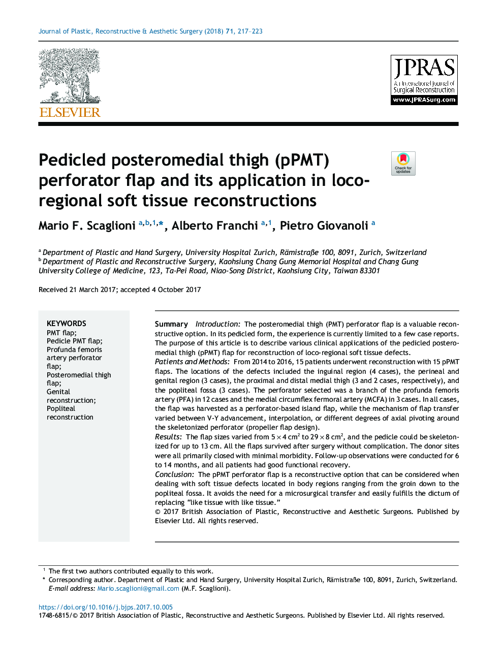 Pedicled posteromedial thigh (pPMT) perforator flap and its application in loco-regional soft tissue reconstructions