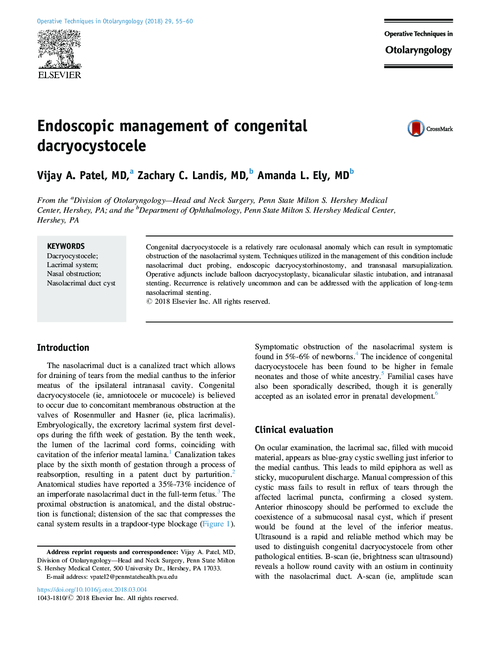 Endoscopic management of congenital dacryocystocele